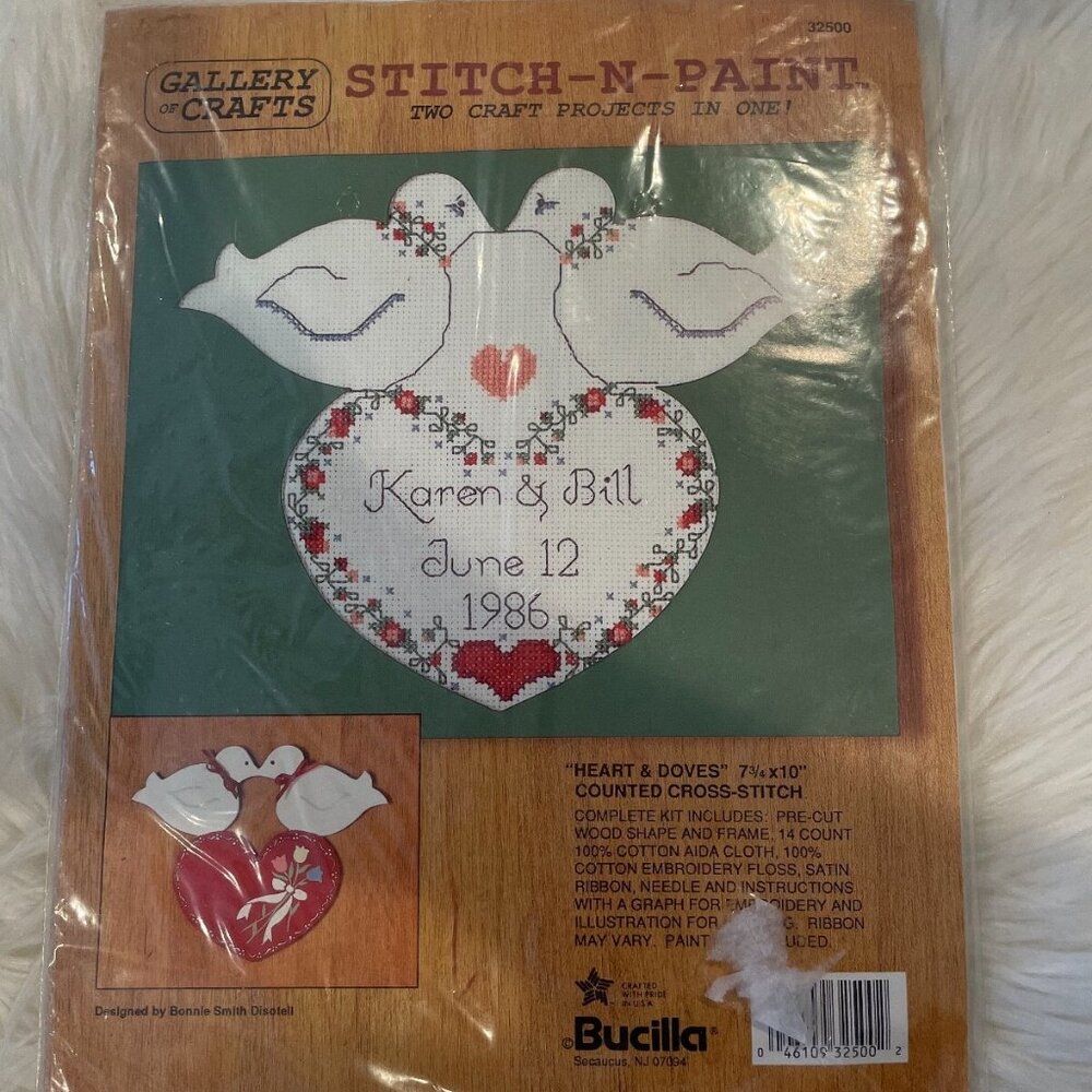 NIP Gallery Of Crafts Stitch-N-Paint "Heart & Doves" Counted Cross Stitch Kit